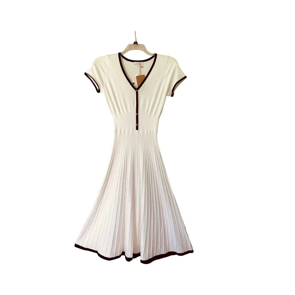 Rihoas White Black Contrasting Sweater Midi Dress Tennis Preppy Babydoll Size M - Picture 3 of 16